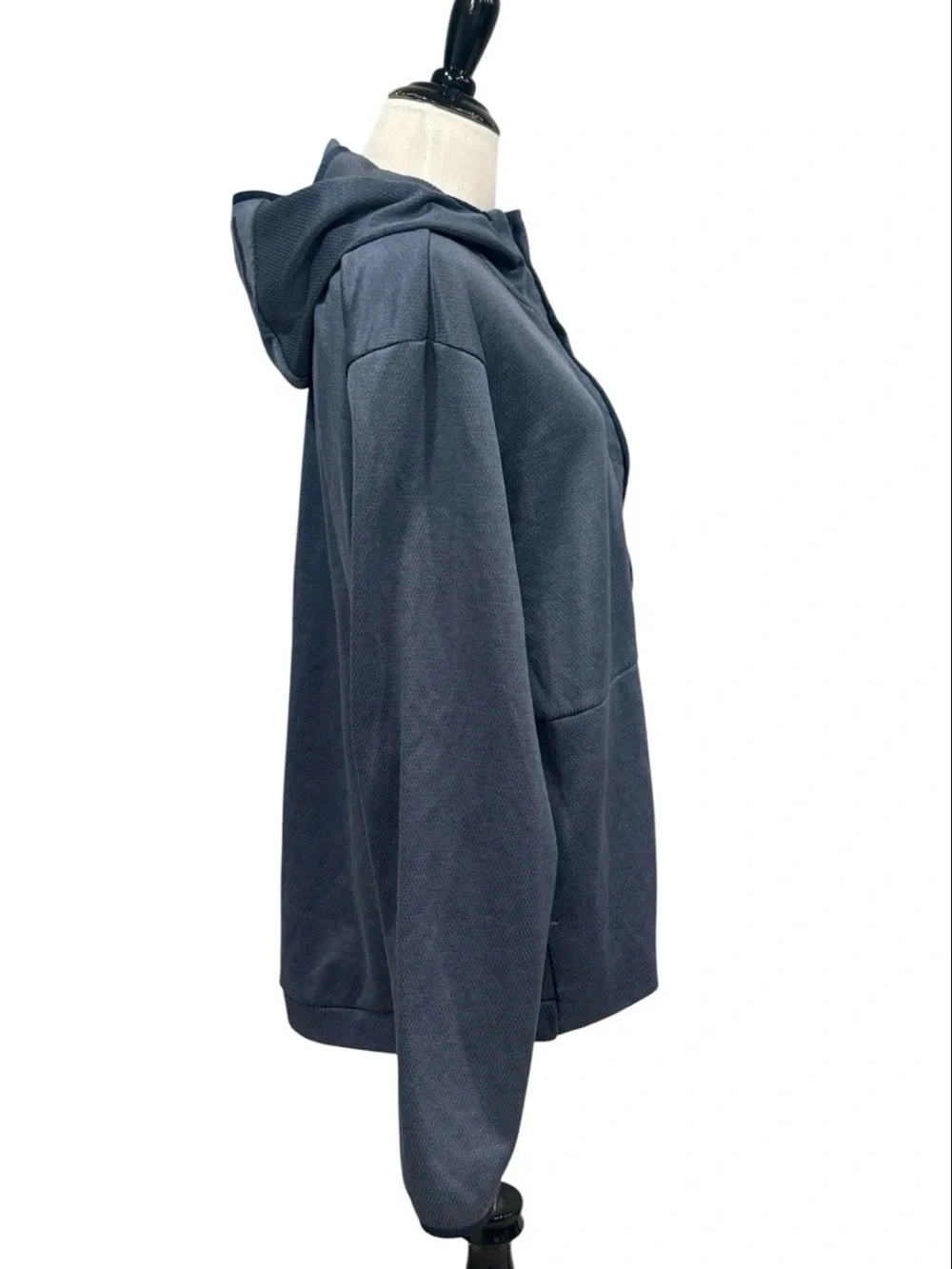 Adidas Men’s Large Blue Textured Full Zip Hooded Athletic Jacket Hoodie